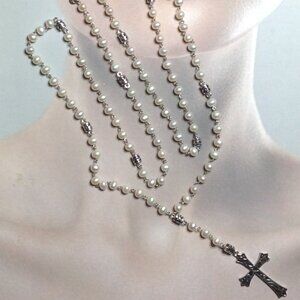 Honora Sterling Silver Freshwater Pearl Rosary Beaded wire wrapped Necklace